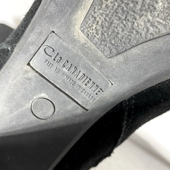 Vintage 90s C La Canadienne Black Suede Round Toe Chunky Heel Knee High Boots 10 - Picture 10 of 14